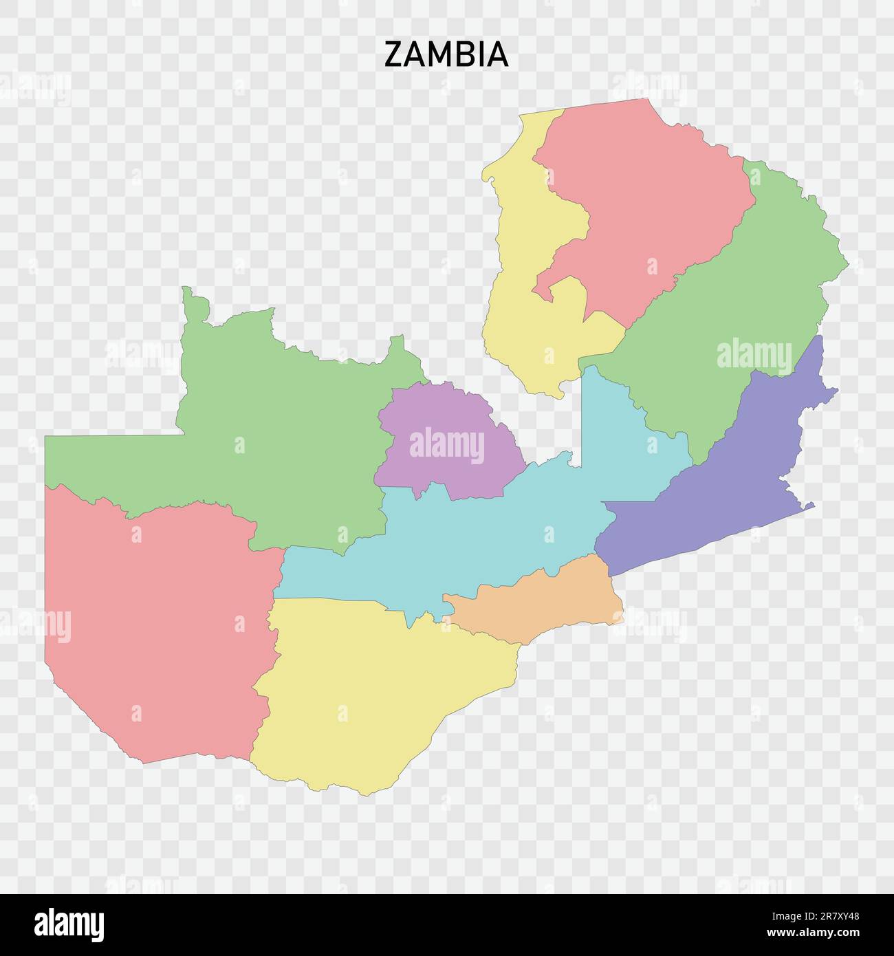 Isolated colored map of Zambia with borders of the regions Stock Vector ...