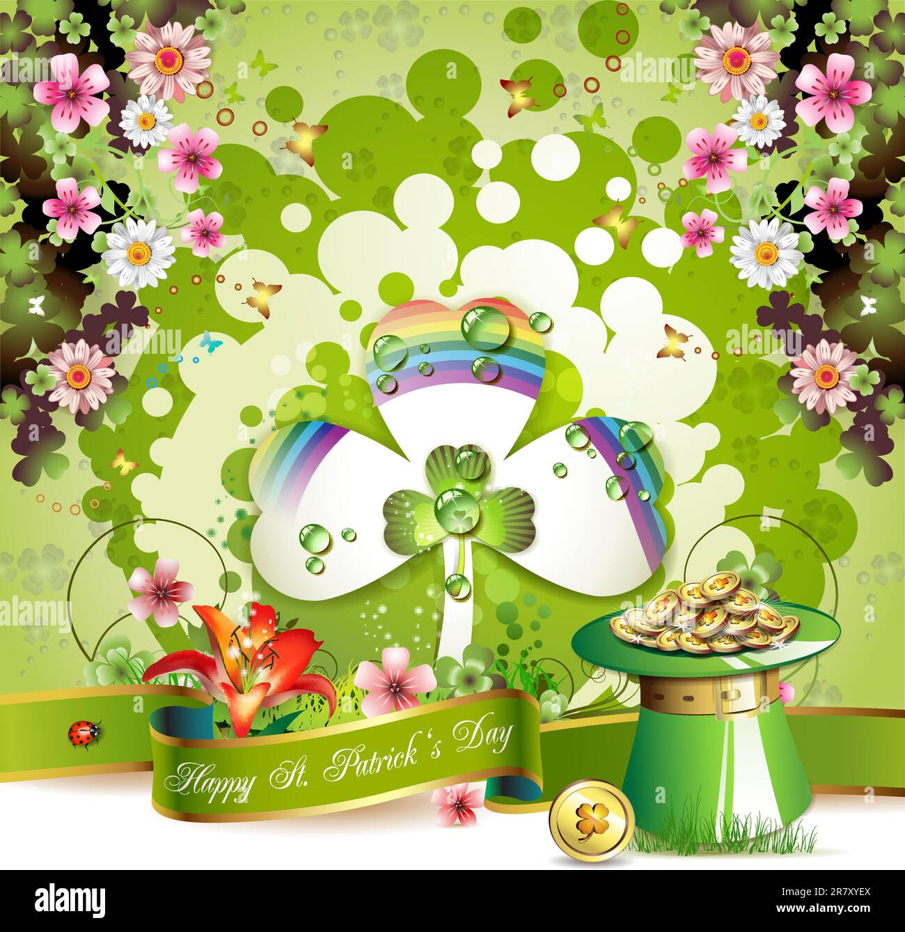 St. Patrick's Day card design with clover and coins Stock Vector Image ...