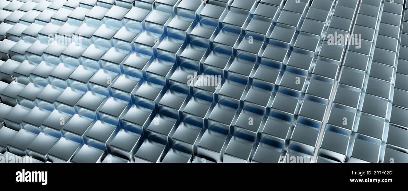 Abstract blue of futuristic surface cube pattern with light rays ...