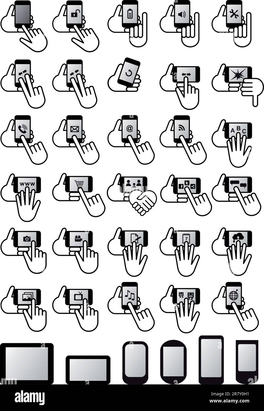 smartphones with apps and hands, vector icon set Stock Vector Image ...