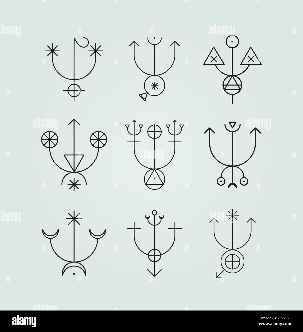 Set of 9 Sigil Symbols Line Icons Mystical Magical Artwork Drawing ...
