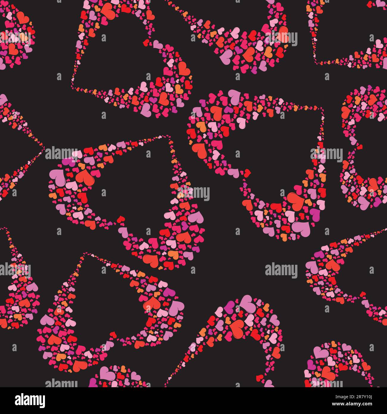Abstract black and red pattern heart background, seamless vector ...