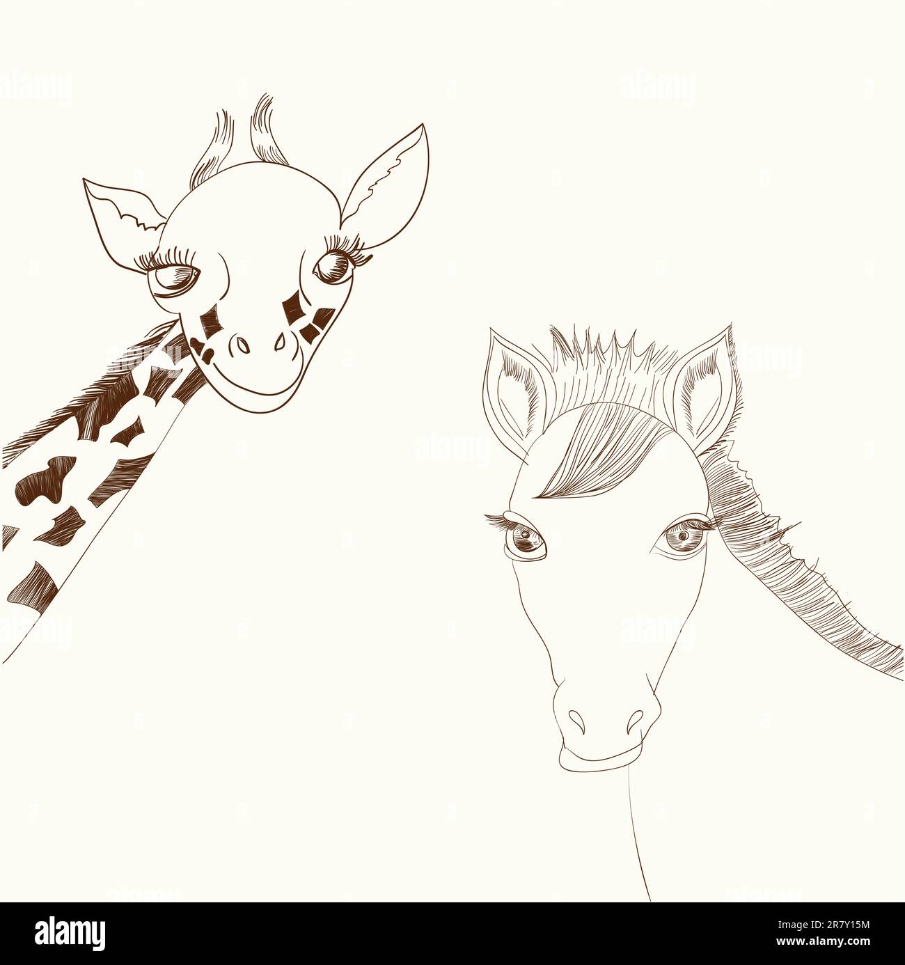 Giraffe and horse Stock Vector