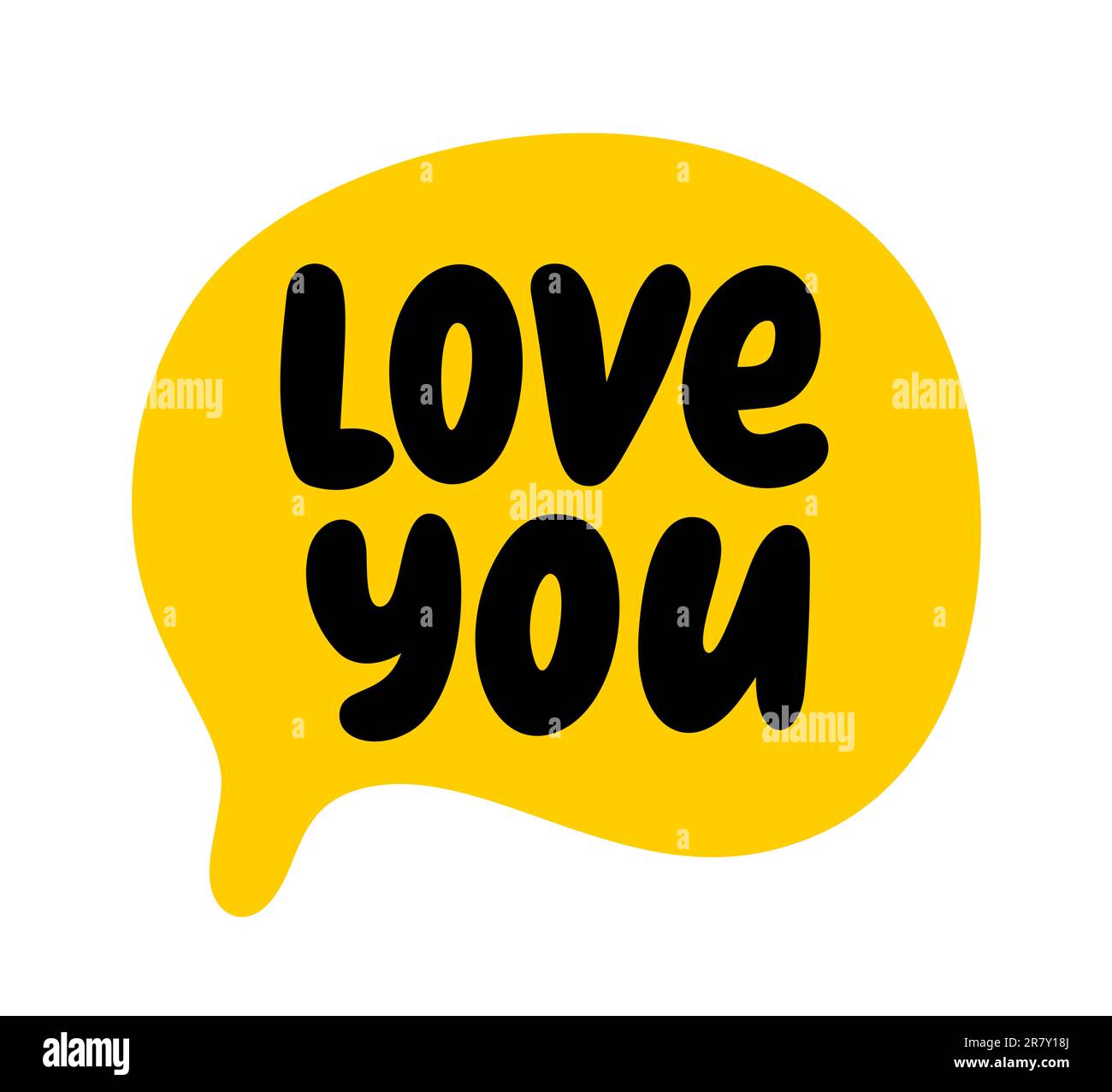 LOVE YOU speech bubble. Love you text. Hand drawn quote. Black, yellow