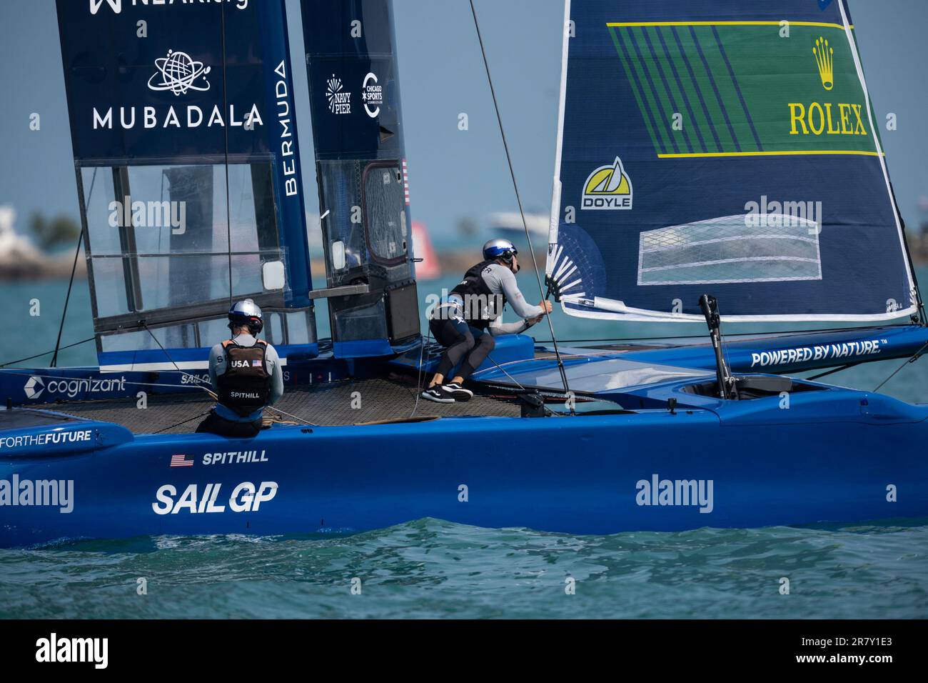 Chicago, USA. 17th June, 2023. Team USA competes during Sail GP season