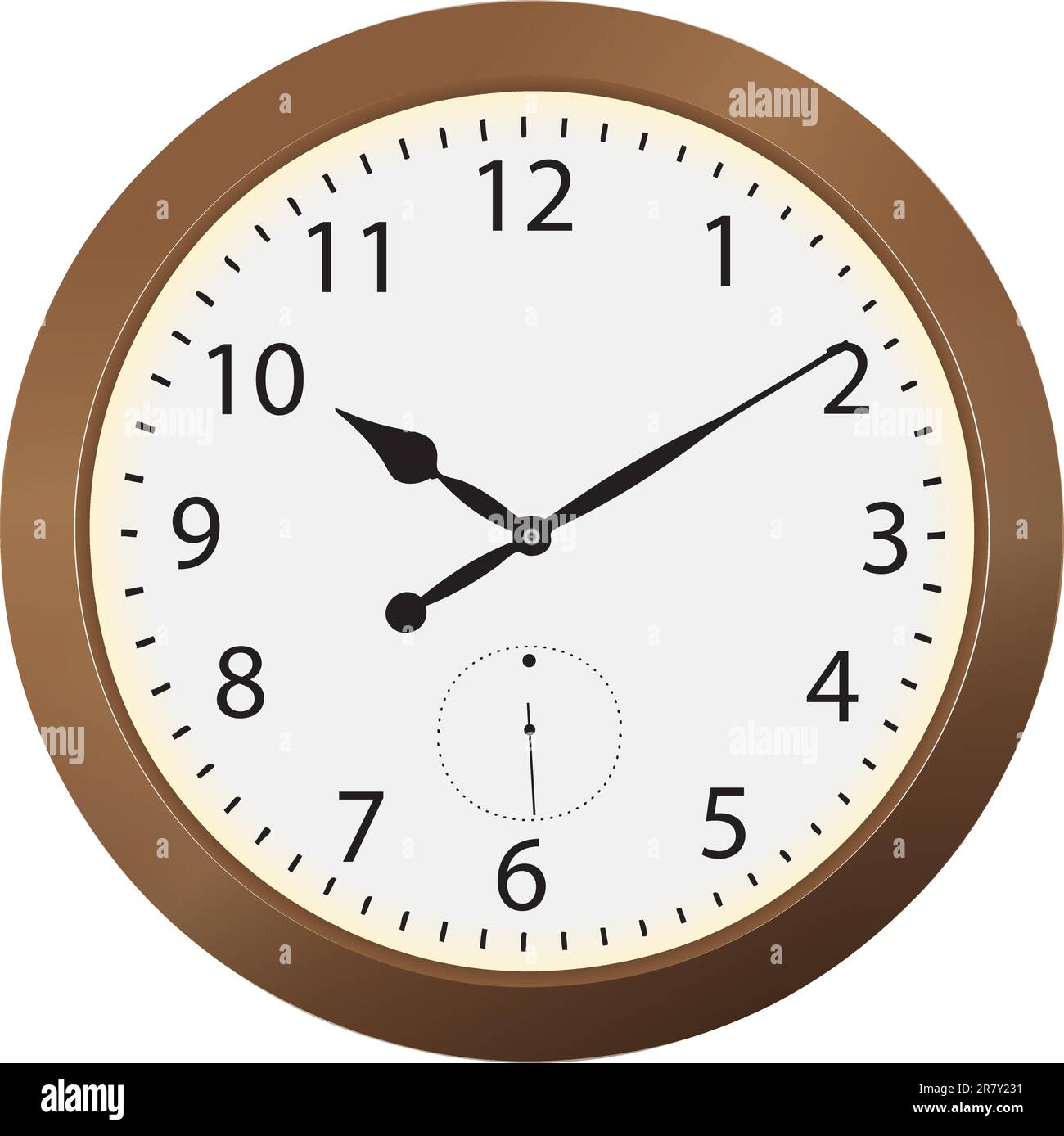 Round wall clock in a wooden case. Vector illustration Stock Vector
