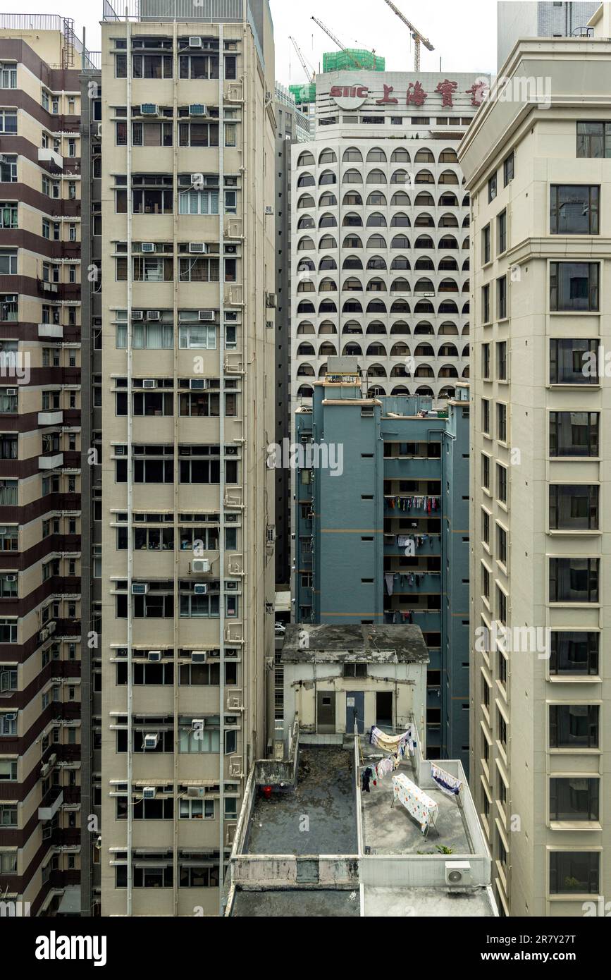 High rise apartment buildings and rooftop laundry, Wanchai, Hong Kong, China Stock Photo Alamy