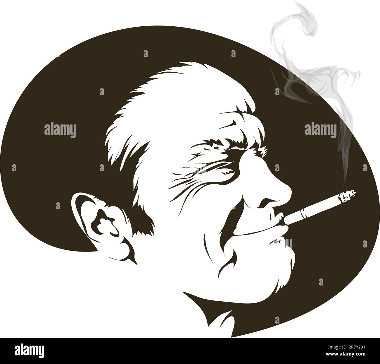 Isolated on white background with a cigarette smoker. Bicolor vector ...