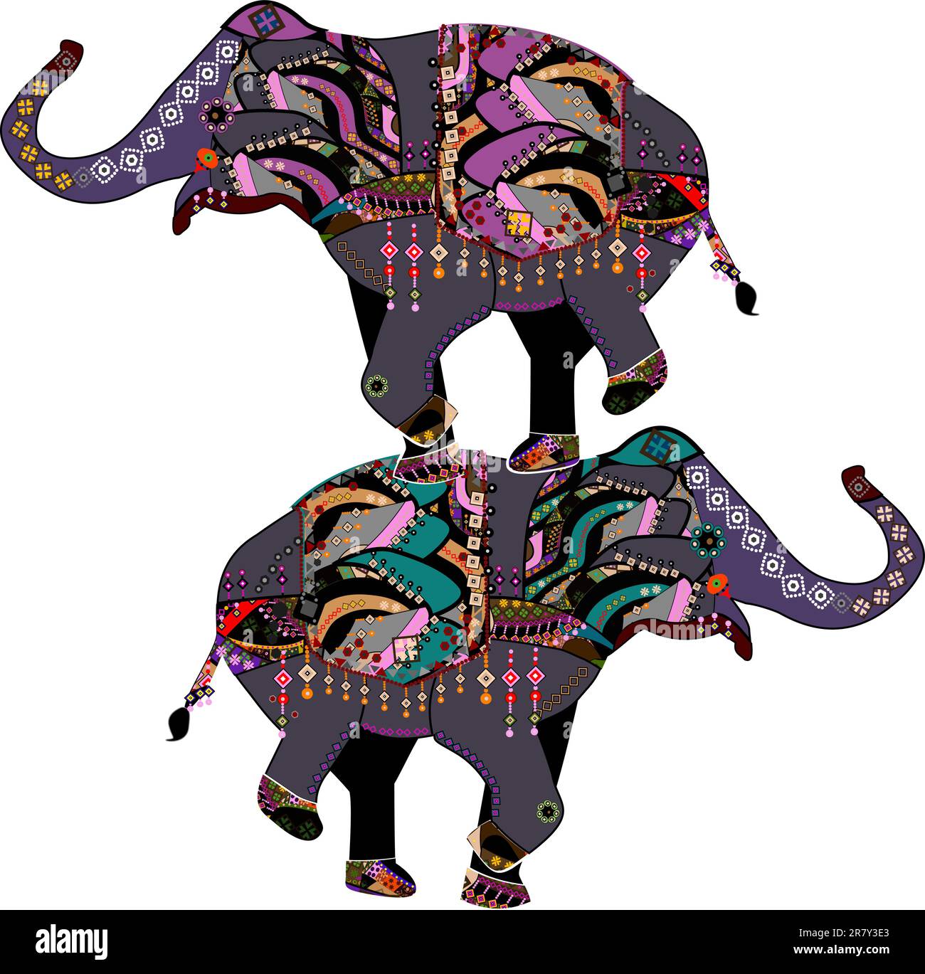 Elephants In The Ethnic Style With A White Background Stock Vector Image And Art Alamy 