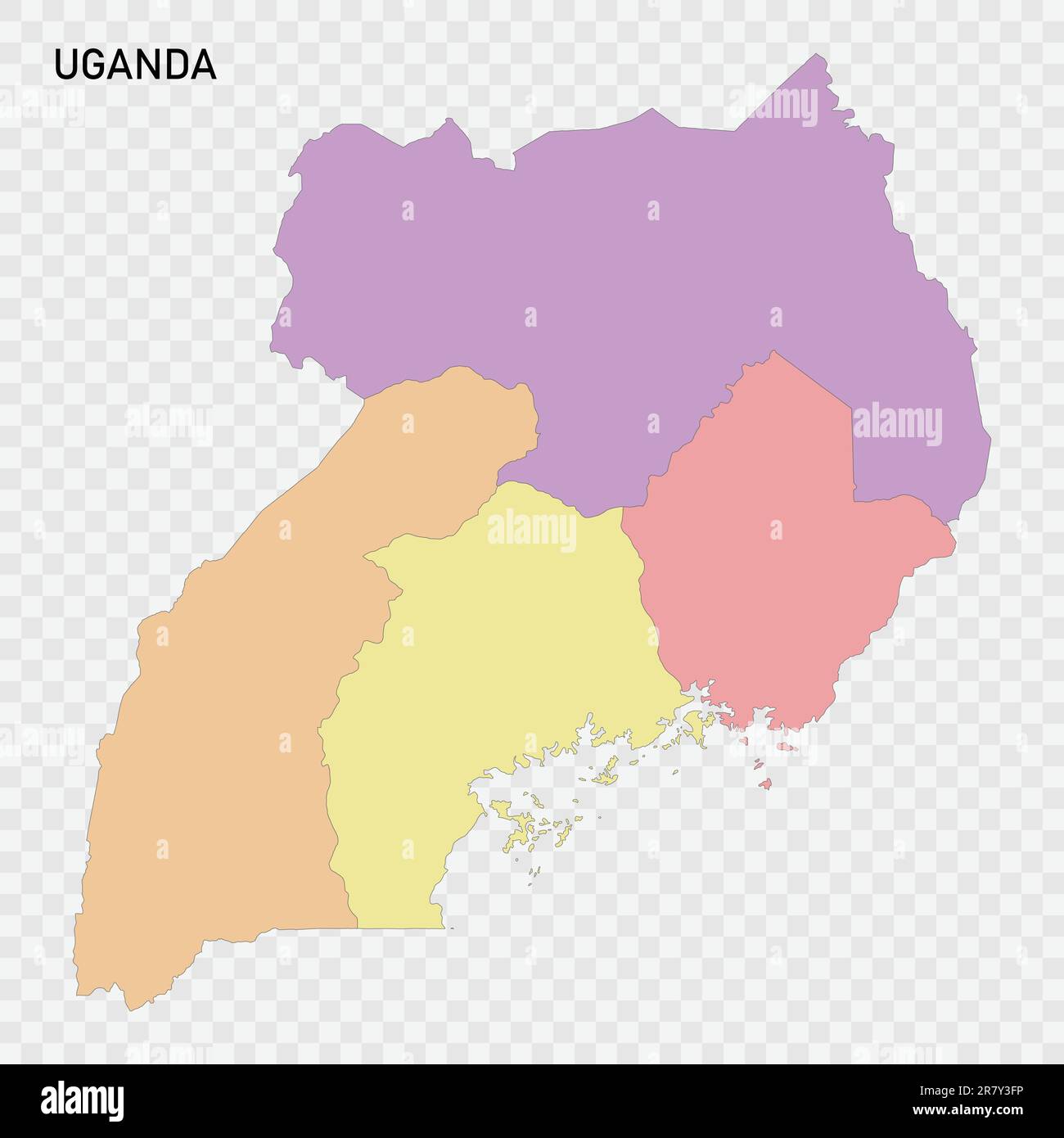 Isolated colored map of Uganda with borders of the regions Stock Vector