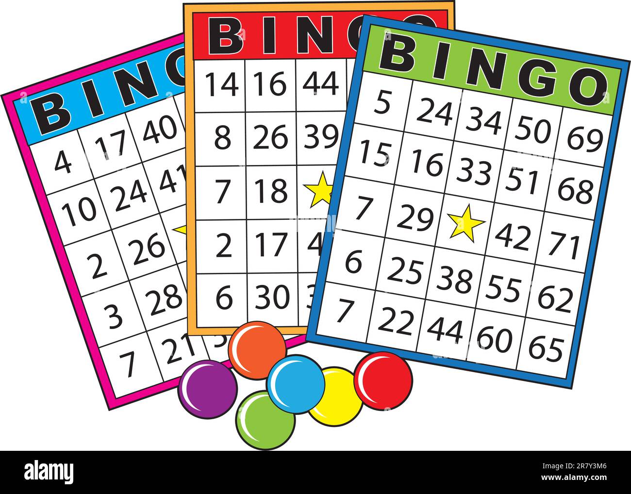 Three colorful bingo cards. Stock Vector
