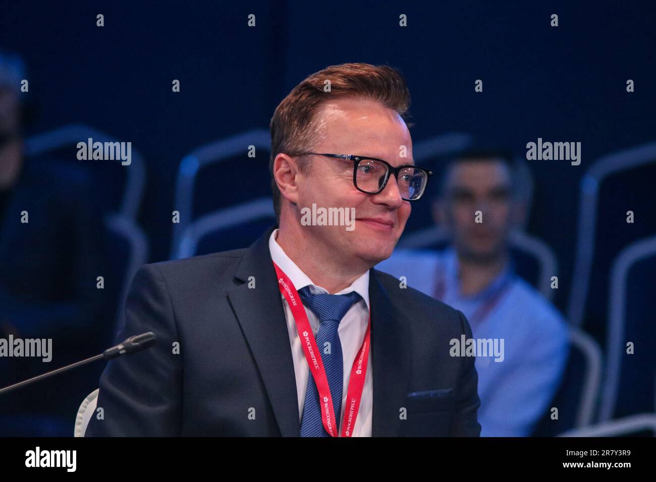 Saint Petersburg, Russia. 17th June, 2023. Sergey Voytenko, Duma Deputy, Representative, Soul of Bayan Russian Festival, Deputy, Deputy Chairman of the Committee on Culture, Sports and Youth Policy, Samara Provincial Duma, attends a session on Cultural Impulse: Sustainability of the Event Industry in the framework of the St. Petersburg International Economic Forum 2023 (SPIEF 2023). (Photo by Maksim Konstantinov/SOPA Image/Sipa USA) Credit: Sipa USA/Alamy Live News Stock Photo