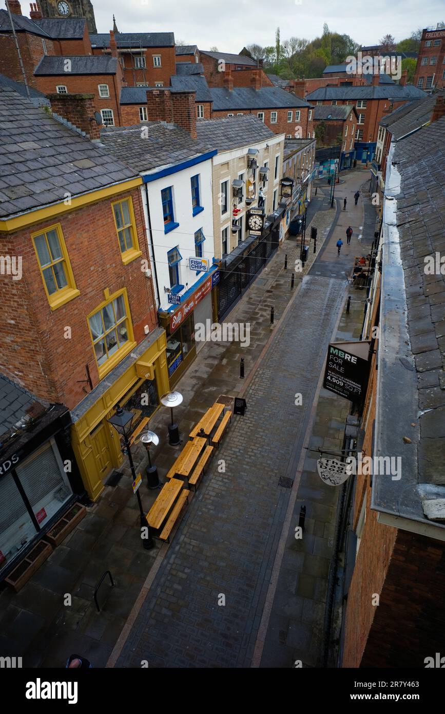 Looking down onto Little Underbank in the centre of Stockport Stock Photo