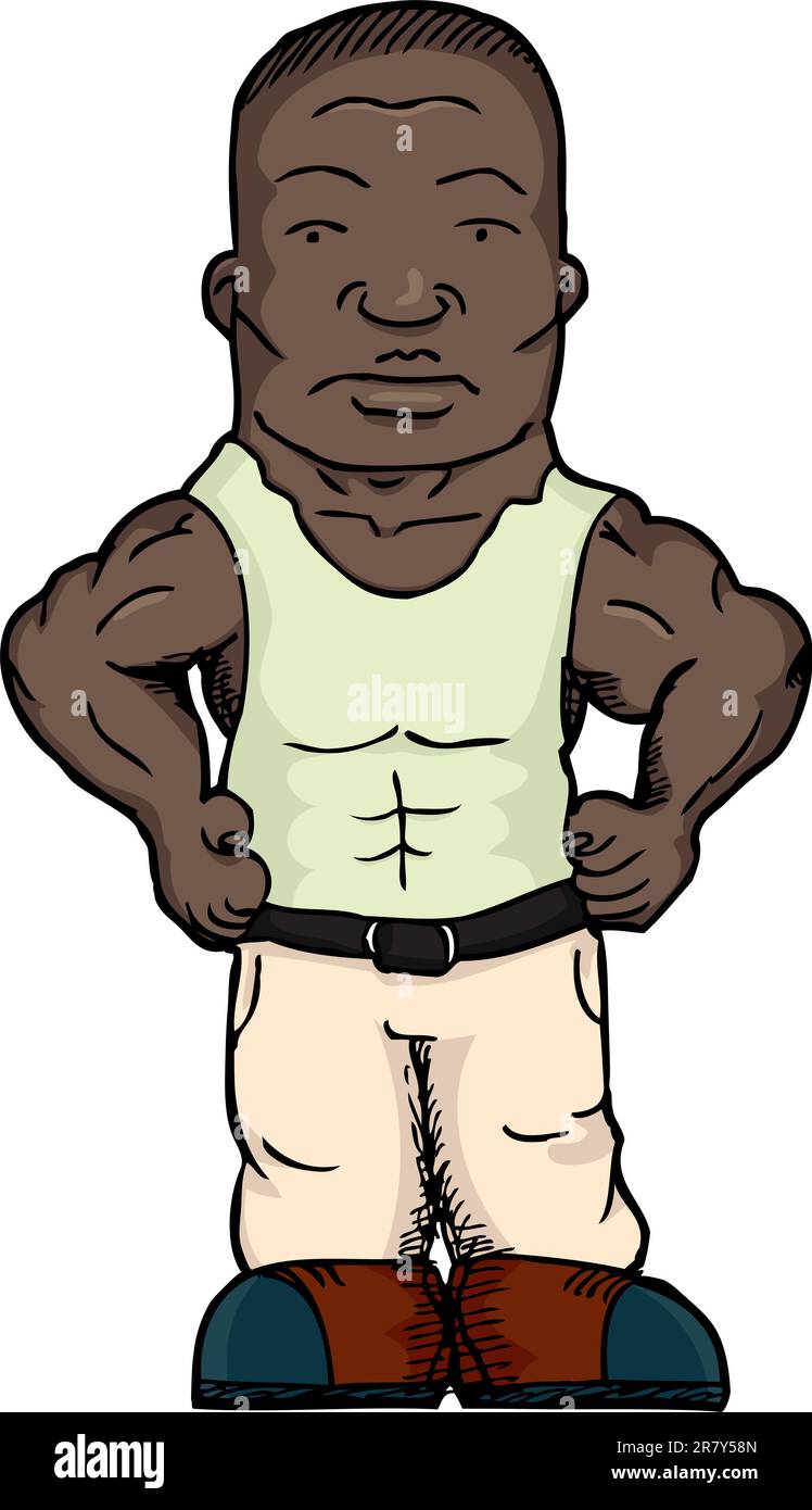 One muscular Black man shows off his muscles Stock Vector