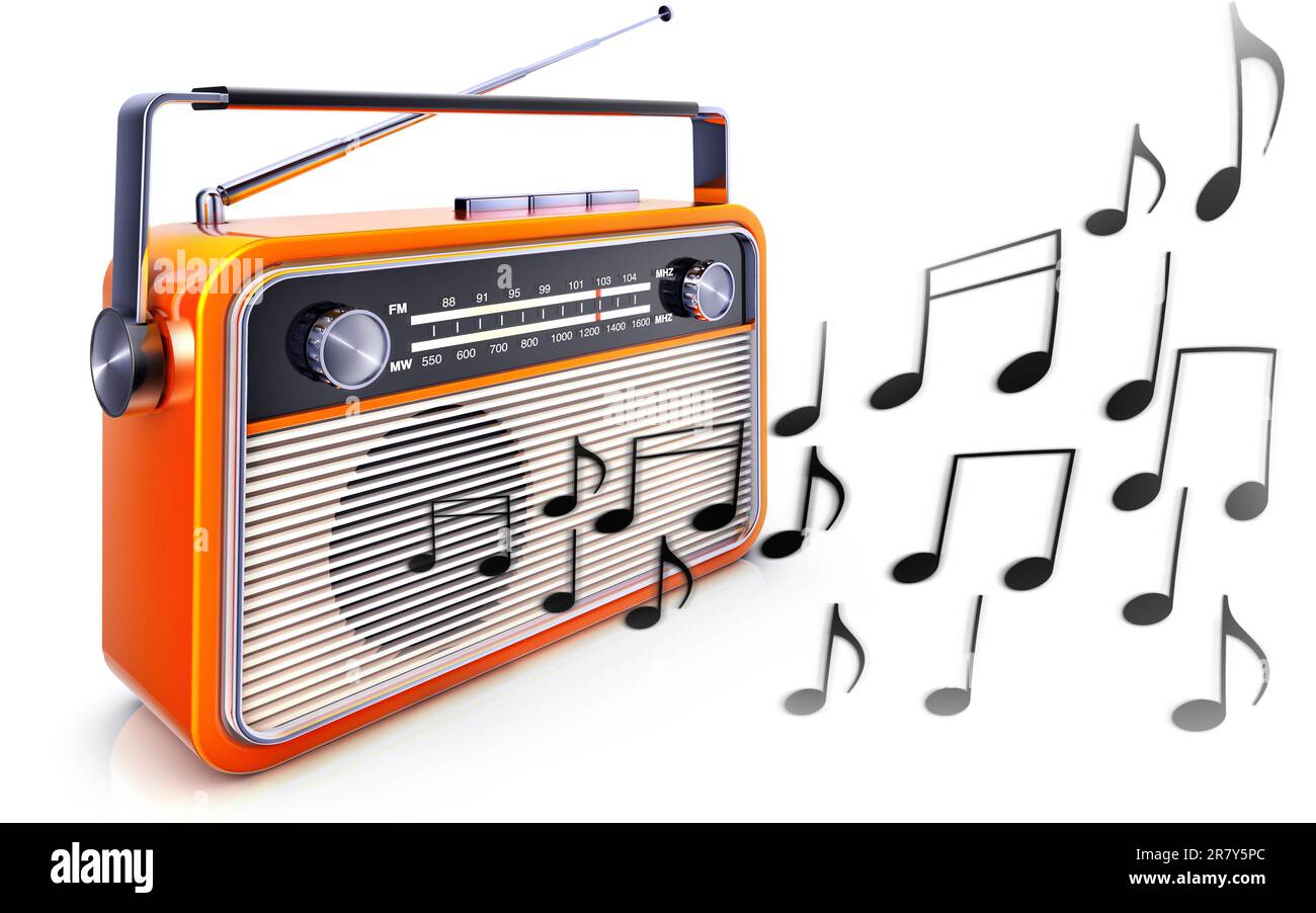 high resolution rendering of a radio with music notes Stock Photo