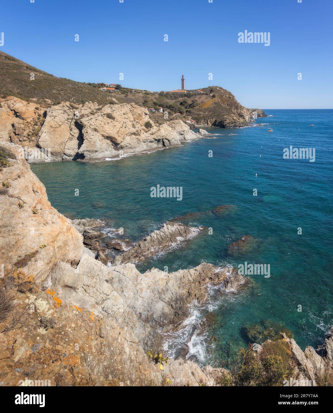 Cap Bear Lighthouse in Port Vendres, France Stock Photo