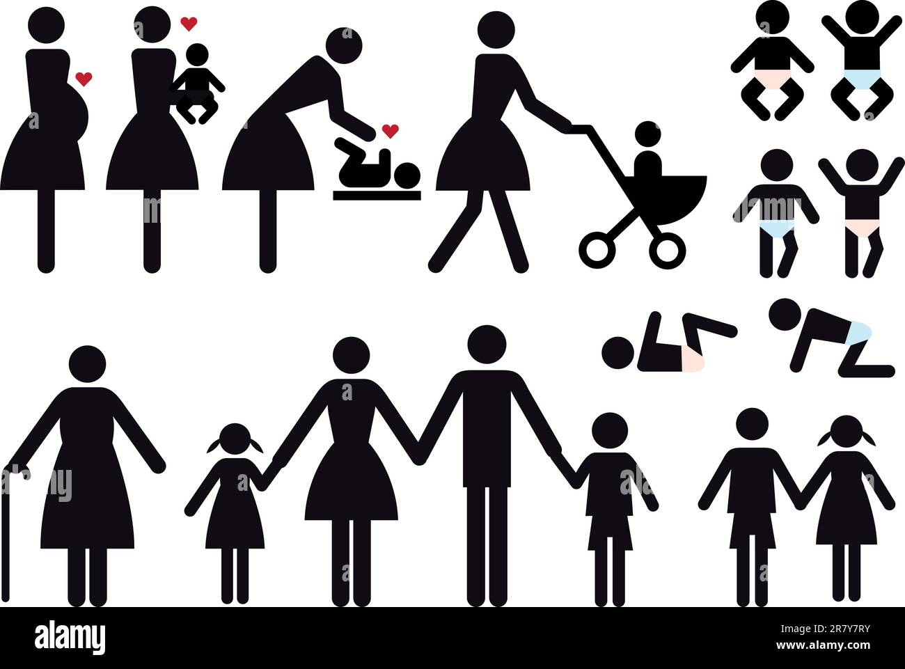 mother with baby and children, vector people icon set Stock Vector ...