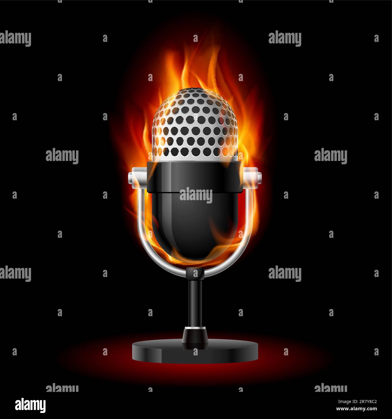 Microphone in Fire. Illustration on black background fore design Stock