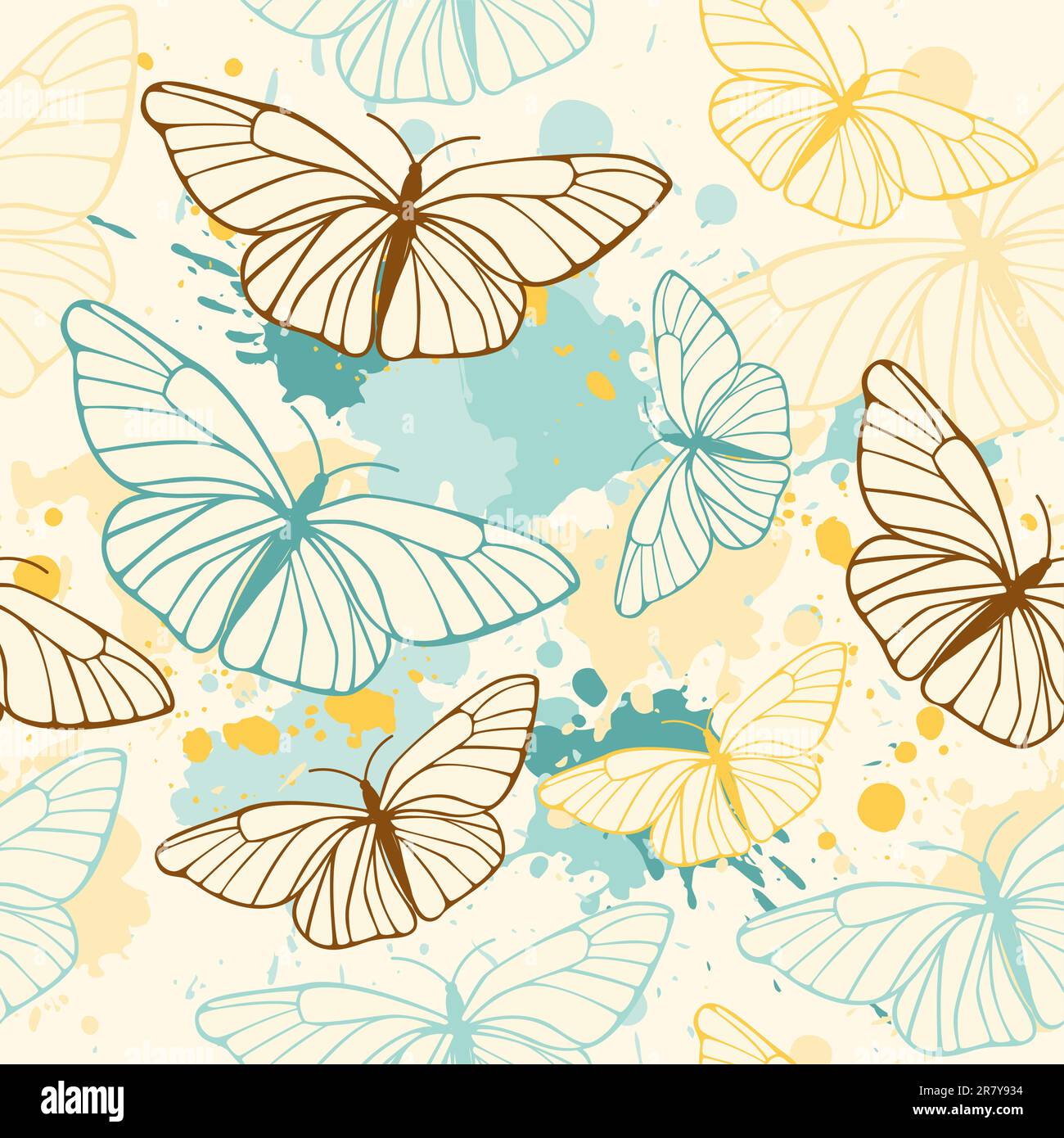 vector seamless pattern with butterflies and blots Stock Vector