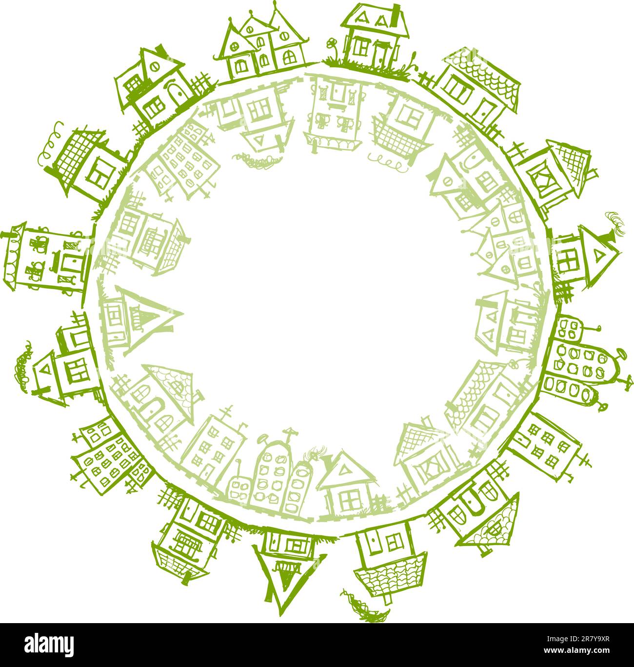 Happy village, frame with houses for your design Stock Vector Image
