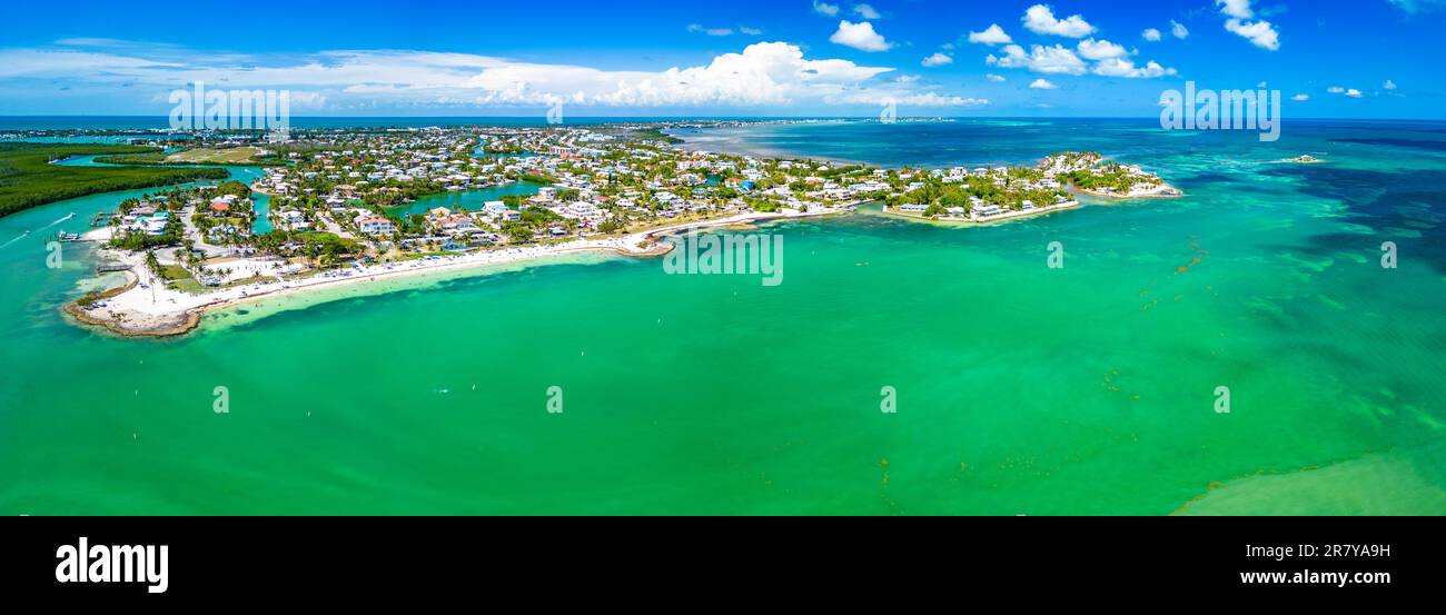 Aerial view of Sombrero Beach with palm trees on the Florida Keys
