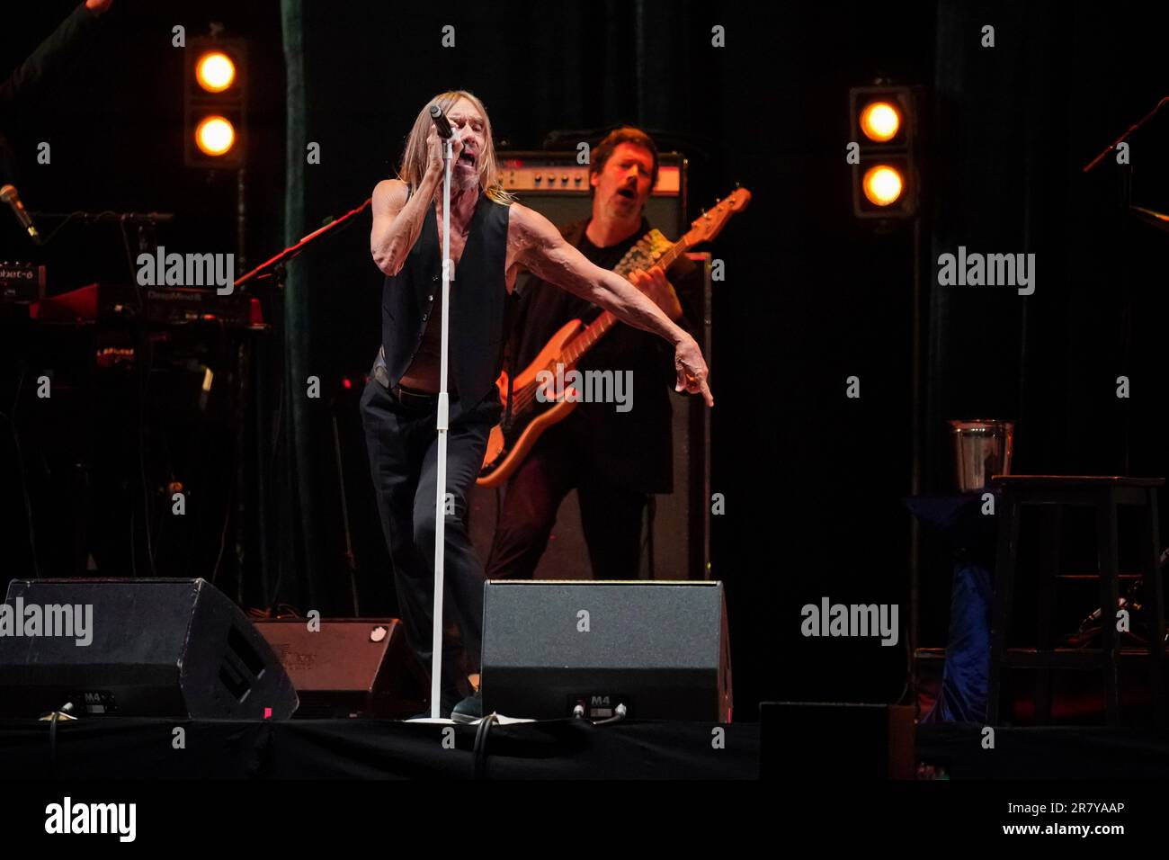 Iggy Pop during performance at the Azkena Rock Festival 2023, on June 16, 2023, in Alava, Basque Country (Spain). Iggy Pop was the singer and frontman of The Stooges,