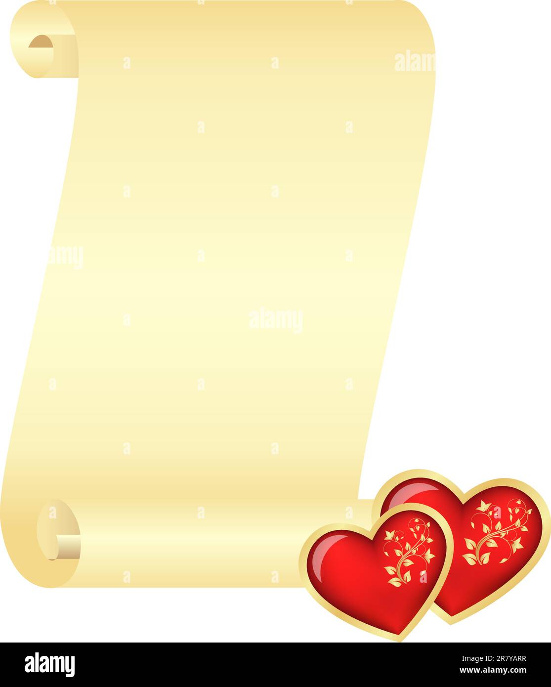 Scroll with two hearts. Isolated on a white. Vector illustration Stock