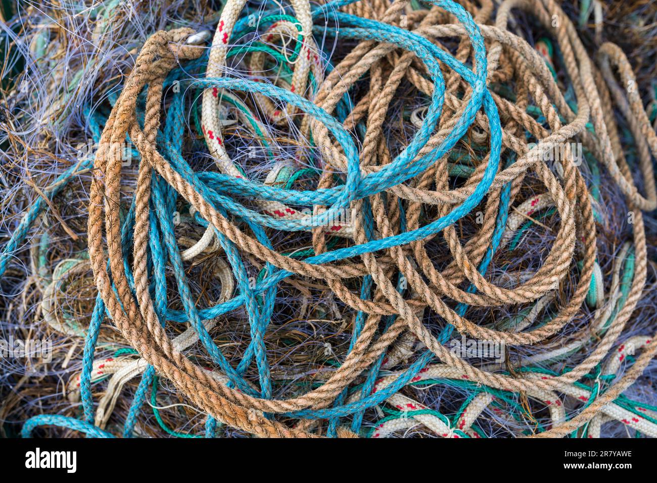 Fishing equipment in barrels on the R Stock Photo