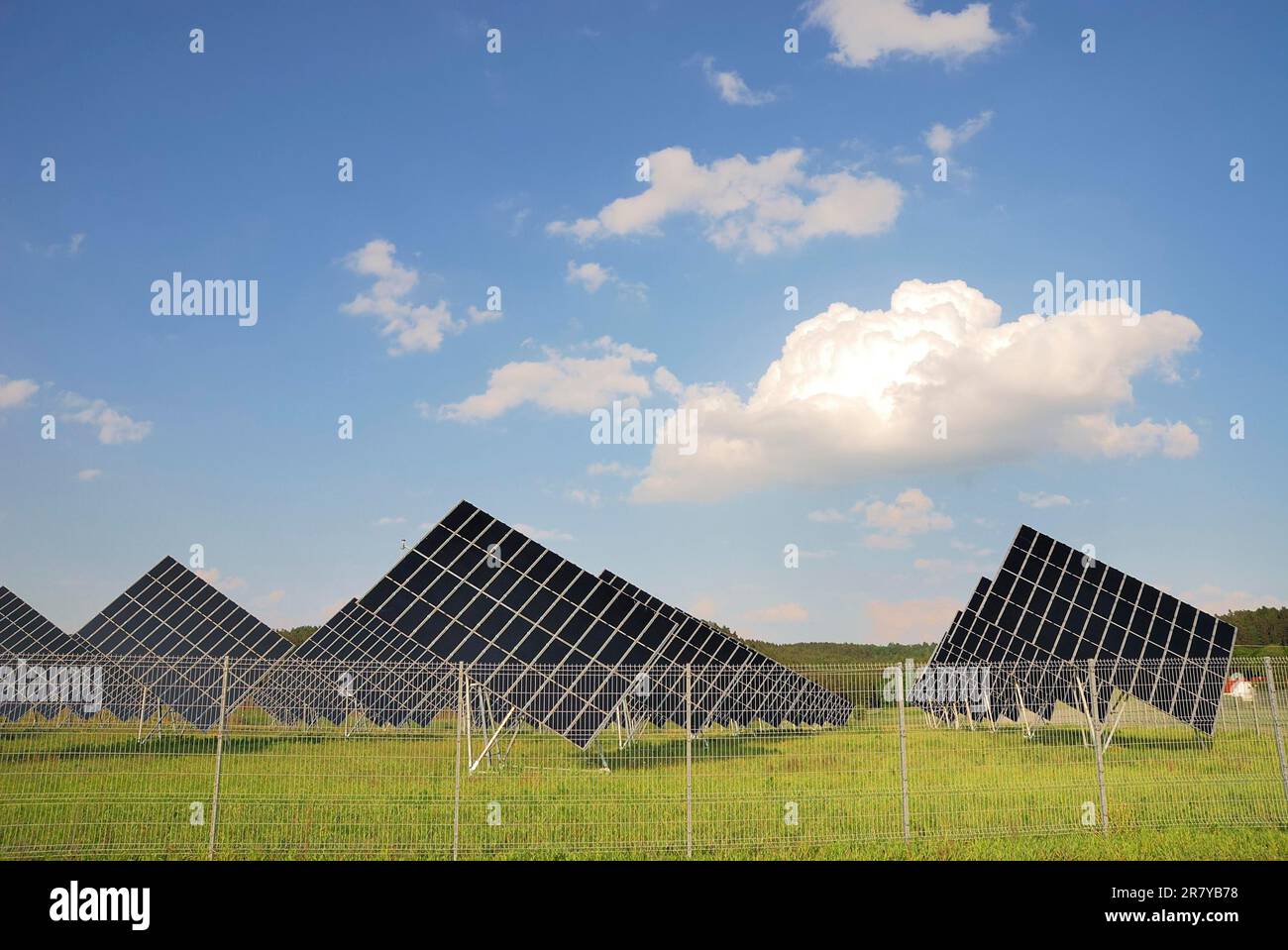 Alternative energy with a field of solar panels Stock Photo