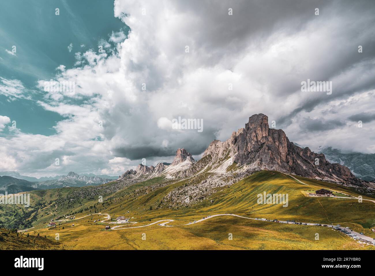 The Nuvolau mountain group from Giau Pass in the Ampezzo Dolomites Stock Photo