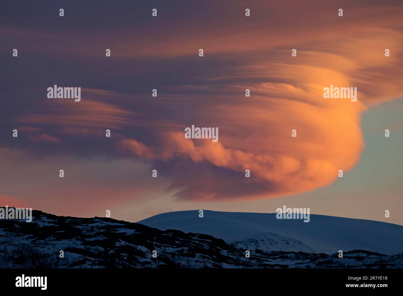 Lenticular clouds, Altocumulus lenticularis in winter in Norway Stock Photo