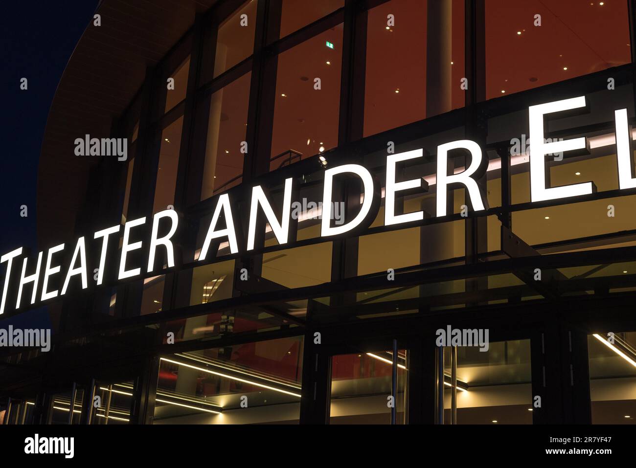 Entrance to the Musical Theater at the Elbe river on the harbor site of Hamburg. There are two musical theater directly opposite the St. Pauli Stock Photo