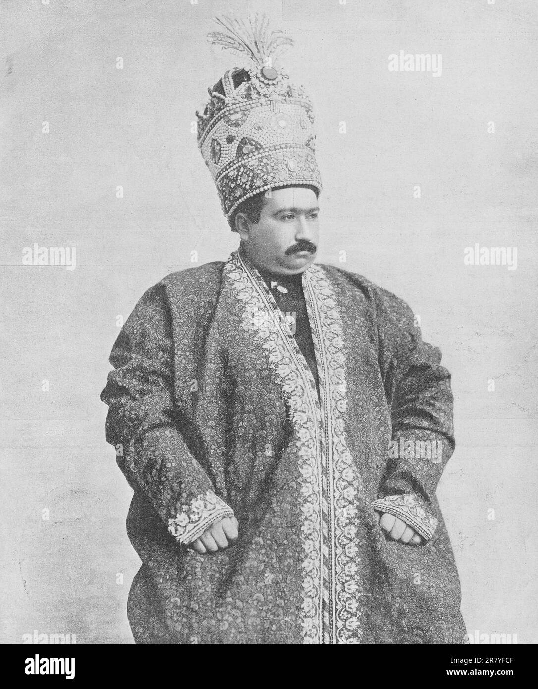 Mohammad Ali Shah Qajar in the Shah's coronation attire. Stock Photo