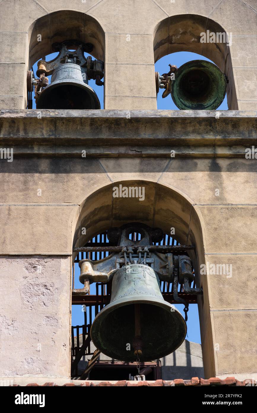 Bell gable with three bells on a church in Donostia San Sebastian, the