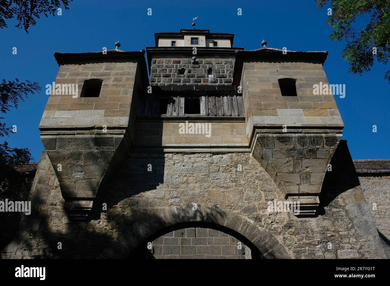 Inner face of the Galgentor or Gallows Gate, built c.1388 beside a public execution site, in Rothenburg ob der Tauber, Bavaria, Germany. Stock Photo