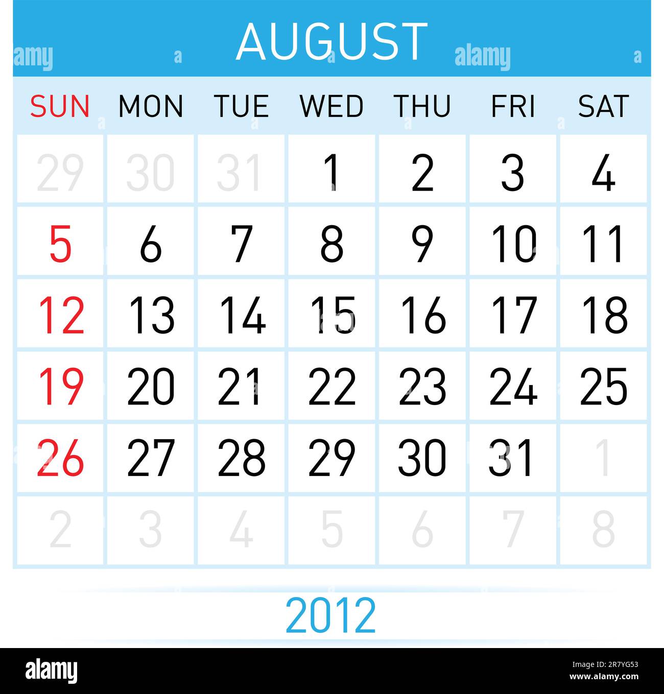 August Calendar. Illustration on white background for design Stock ...