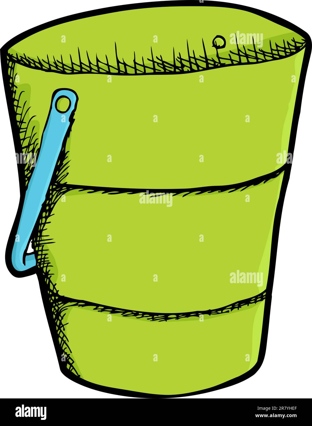 Cute green bucket with blue handle isolated over white Stock Vector