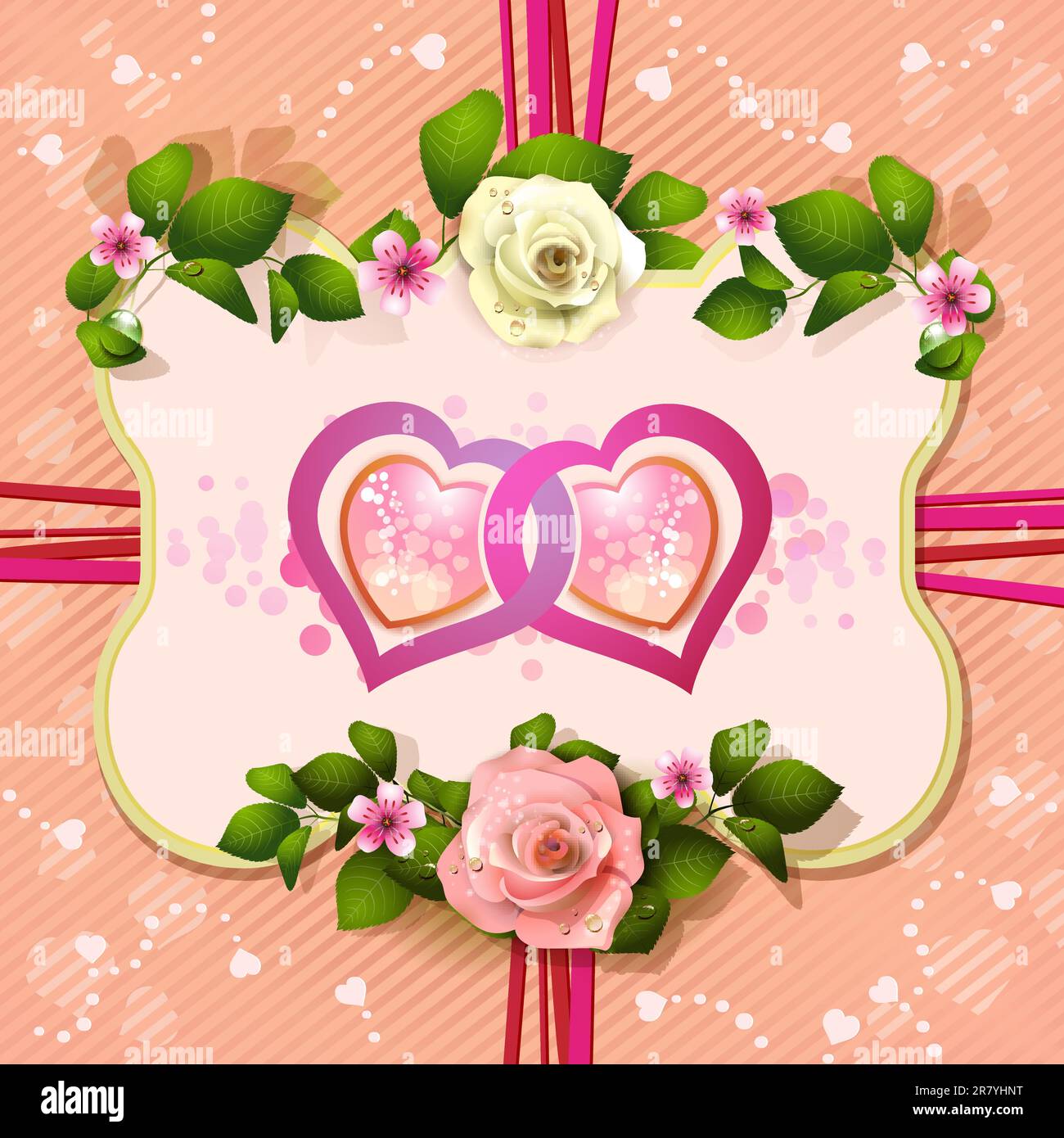 Hearts over mirror decorated with roses Stock Vector
