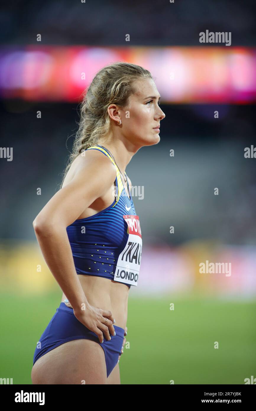 Viktoriya Tkachuk participating in the 400 meters hurdles at the World Athletics Championships
