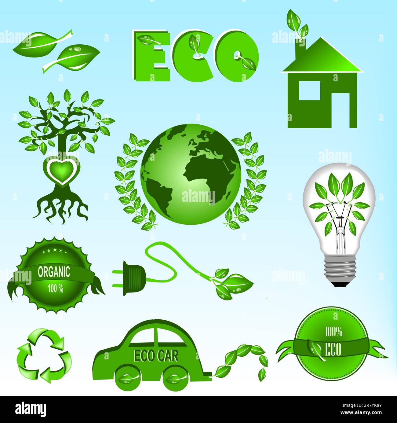 Illustration of eco icons set with blue background Stock Vector Image ...