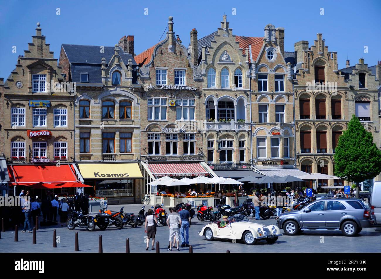 Historic town houses on the market square, Ypres, West Flanders