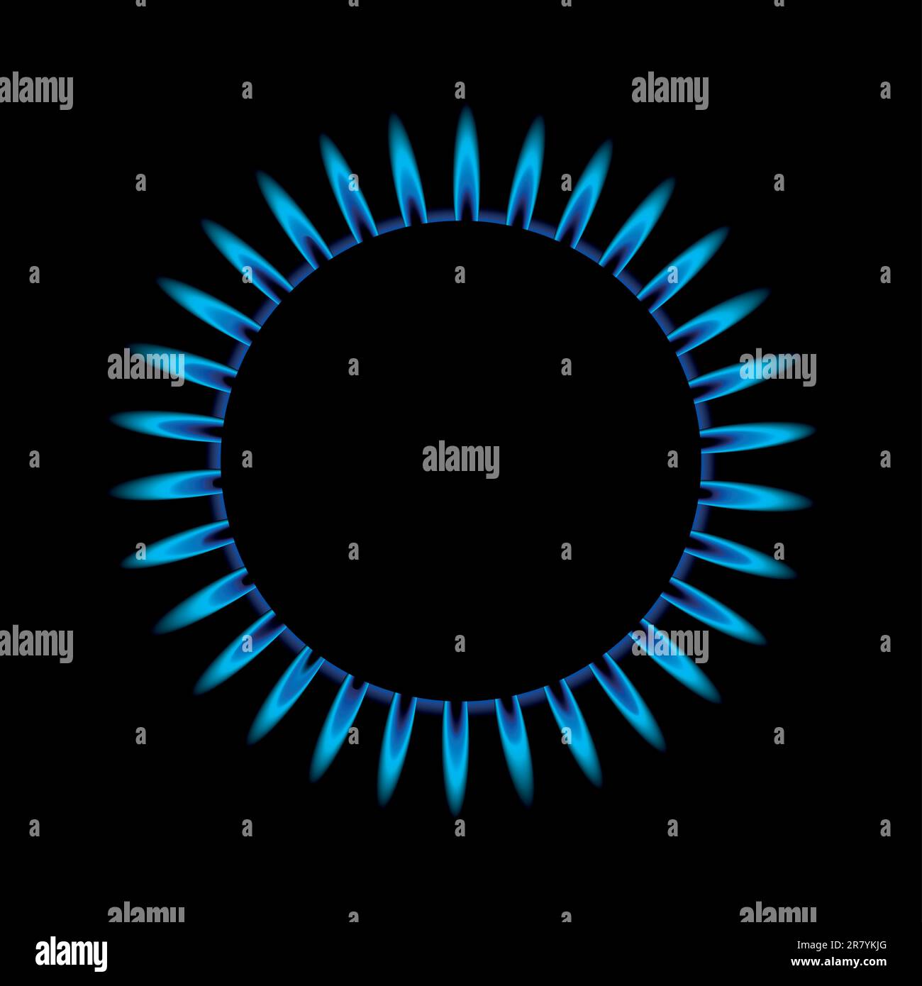 illustration of a blue gas flame from above Stock Vector