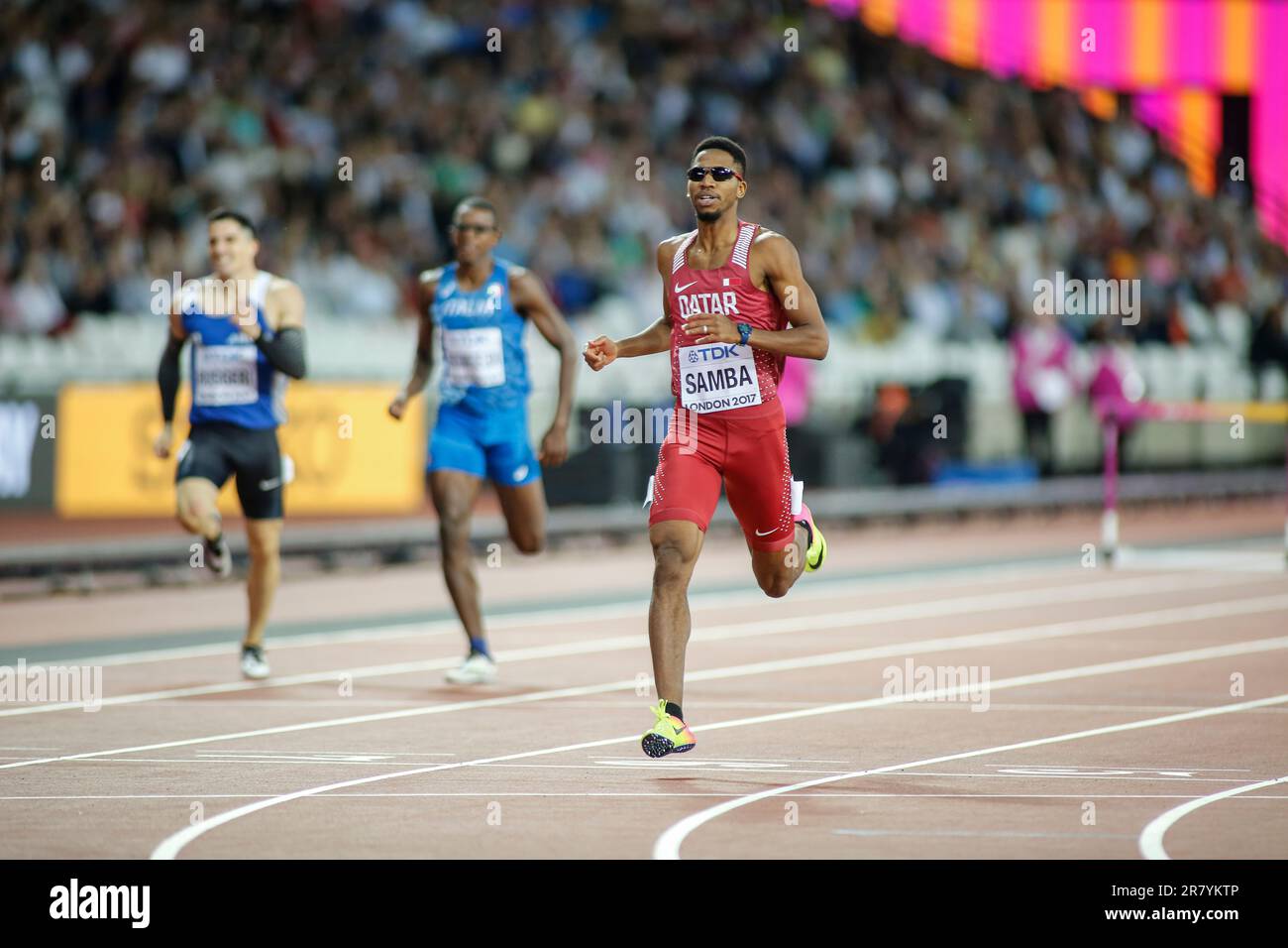 Abderrahman Samba participating in the 400 meters hurdles at the World ...