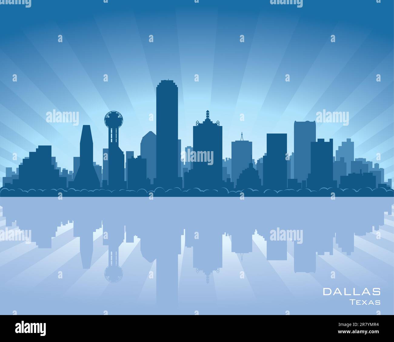 Dallas, Texas skyline illustration with reflection in water Stock ...