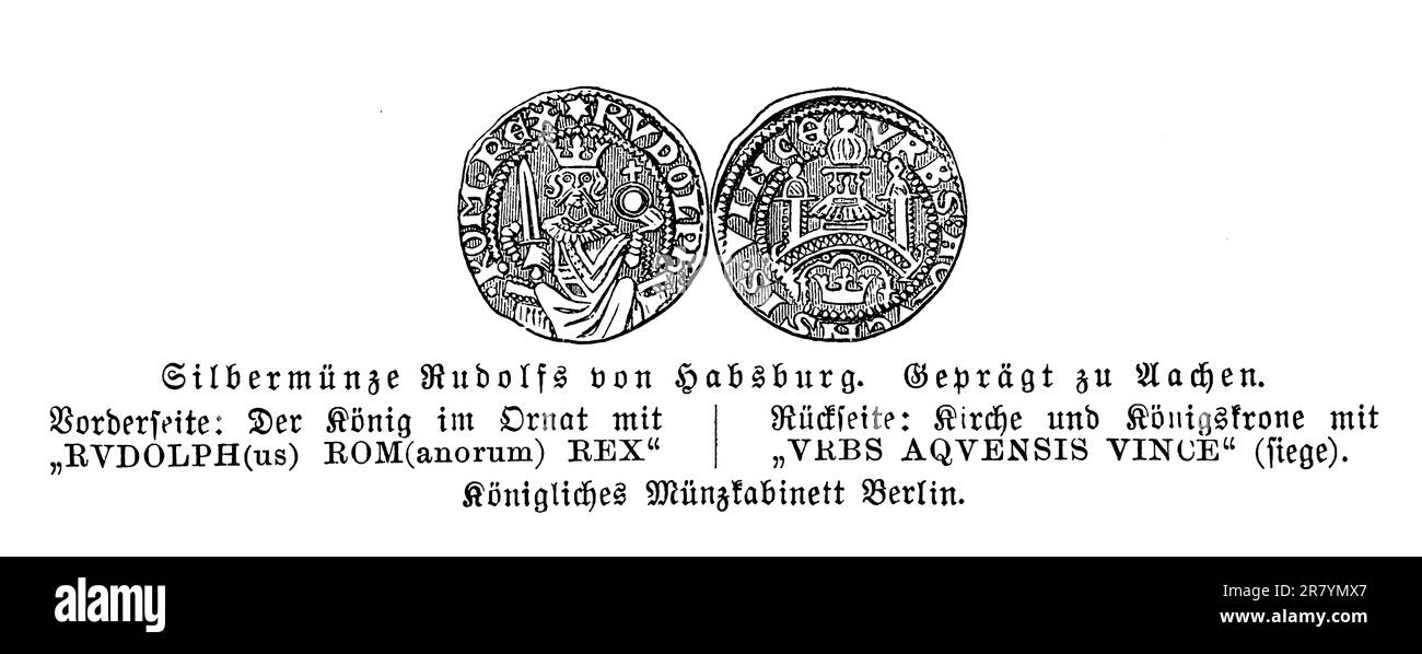 Silver coin of Rudolf I from Habsburg King of Germany (13th century) Stock Photo