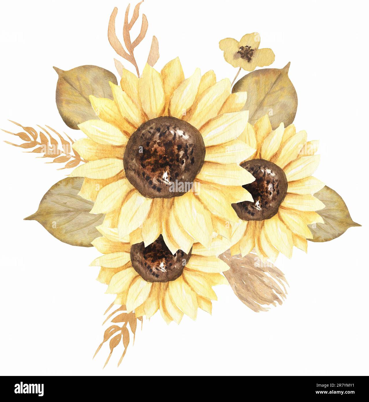 Autumn Sunflowers bouquet Clipart, Watercolor Meadow flowers print ...