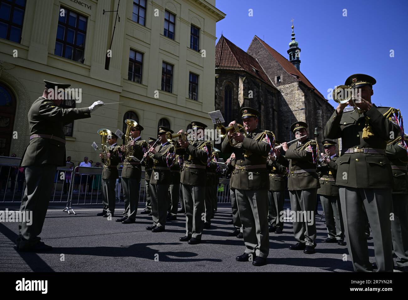 Prague, Czech Republic. 18th June, 2023. Ceremonial event to pay respect to Czechoslovak war paratroopers on occasion of 81st anniversary of assassination of Nazi official Reinhard Heydrich at the Saints Cyril and Methodius Church in Prague, Czech Republic, June 18, 2023. Credit: Roman Vondrous/CTK Photo/Alamy Live News Stock Photo