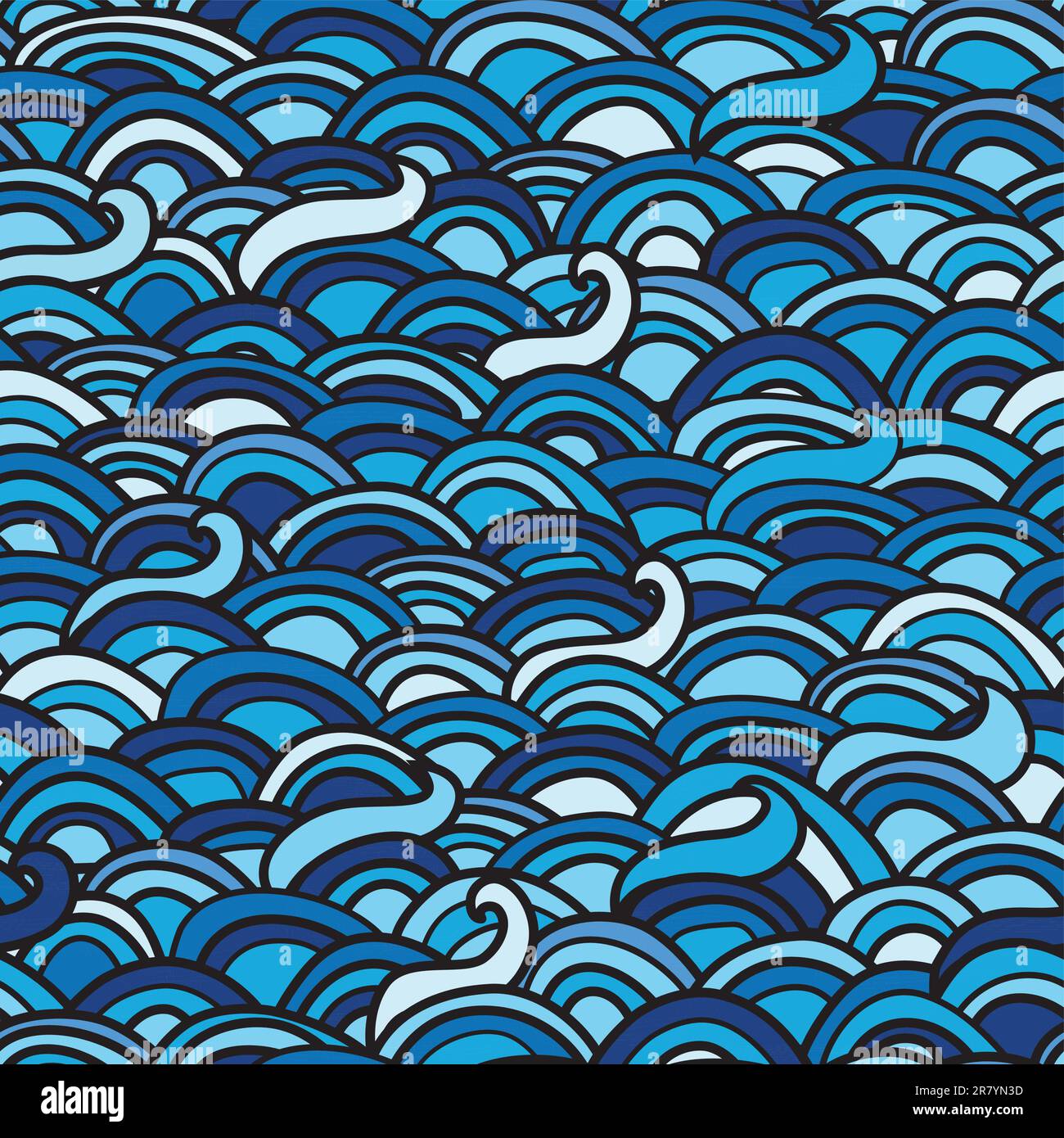seamless sea pattern with waves and curls. Vector illustration. Stock Vector