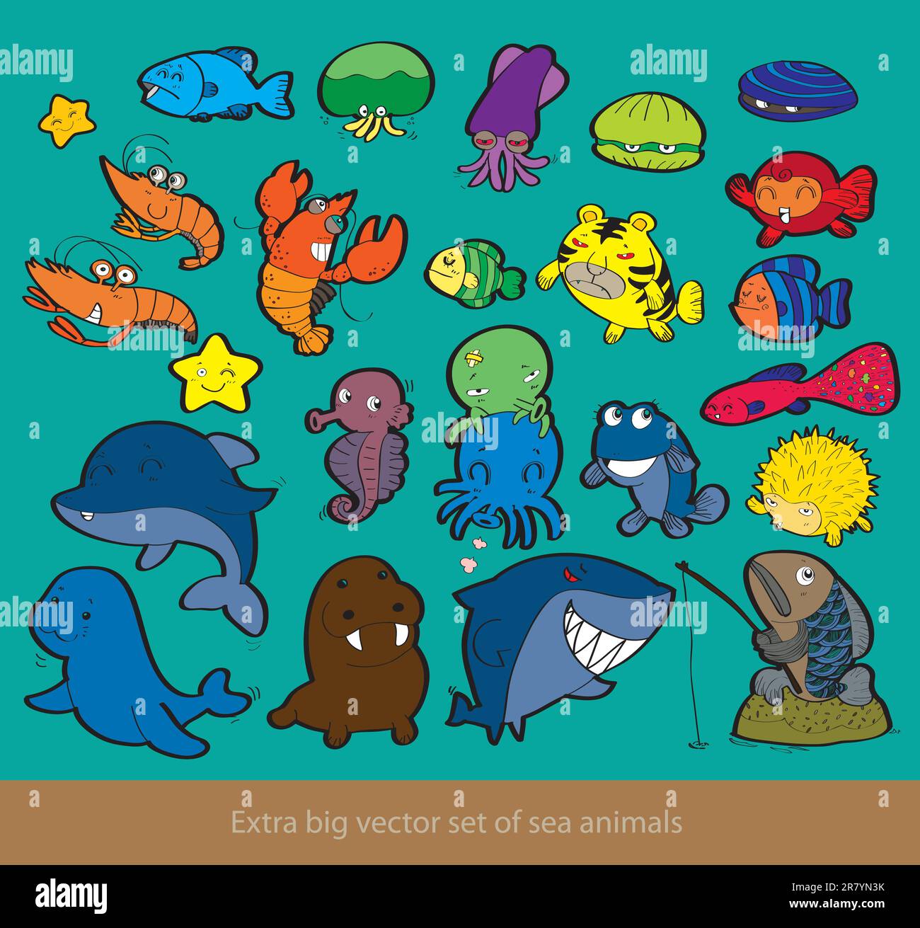 sea animals. Funny cartoon and vector isolated characters Stock Vector