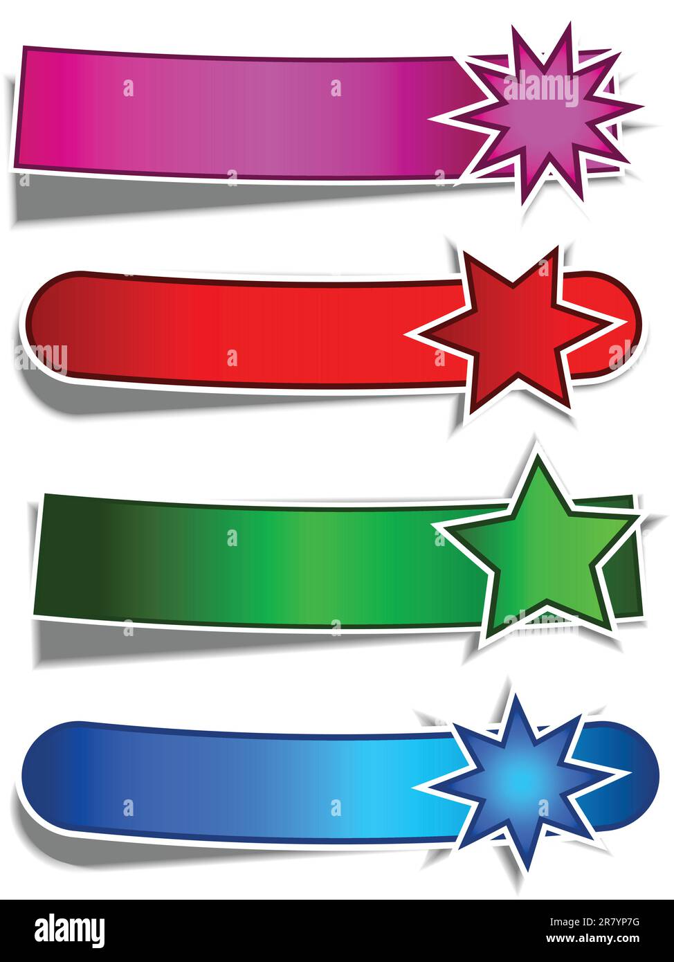 Collection of four brightly coloured star banners Stock Vector